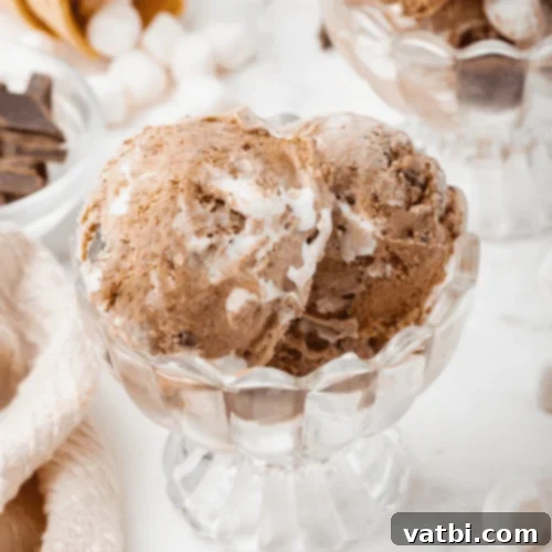 Marshmallow Fluff Delights 24 A scoop of homemade Chocolate Marshmallow Ice Cream with visible swirls of marshmallow and chocolate chunks.