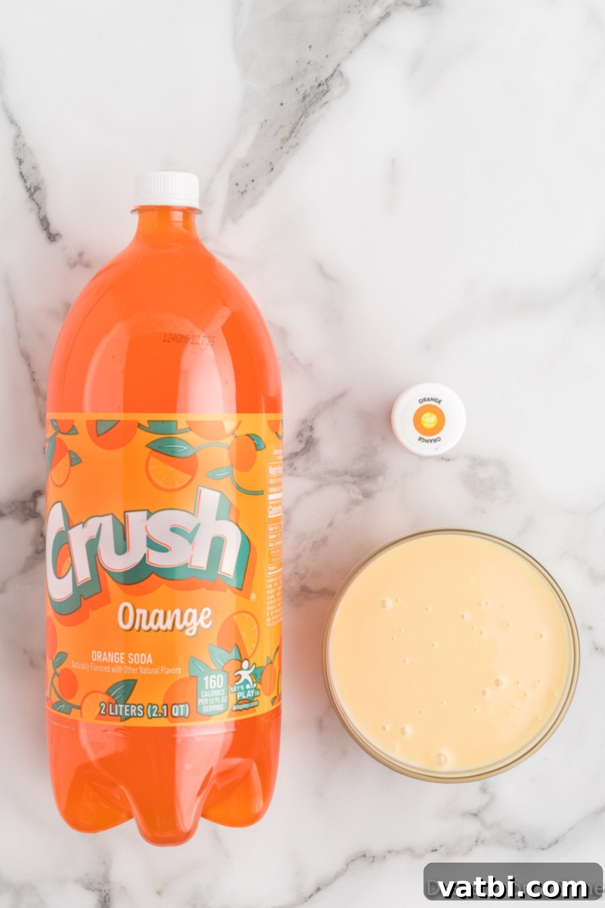 Refreshing Orange Sherbet 3 Ingredients for recipe - soda, food coloring, sweetened condensed milk.