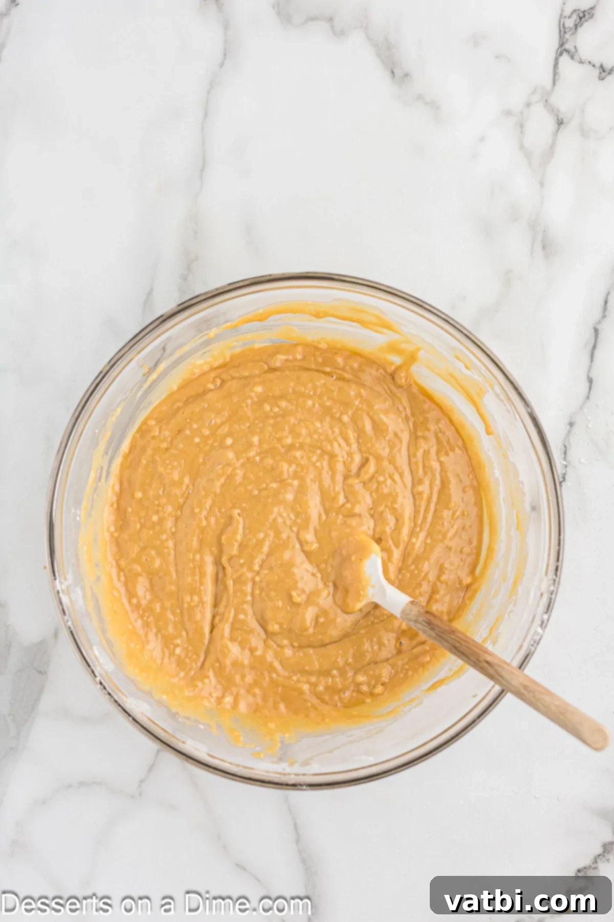 Heavenly Peanut Butter Cupcakes 6 Mixing bowl with flour and peanut butter mixture combined.
