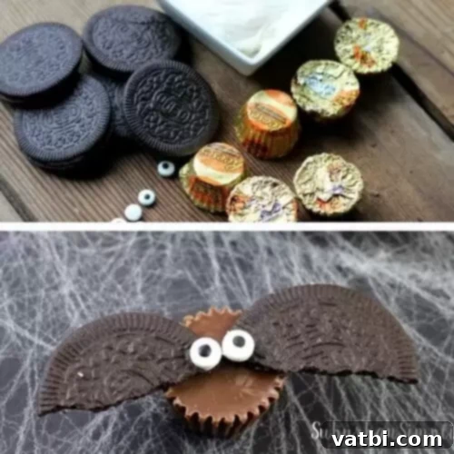 Two pictures of halloween cookies and candy.