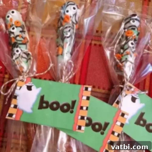 Halloween pretzels with halloween themed tags.