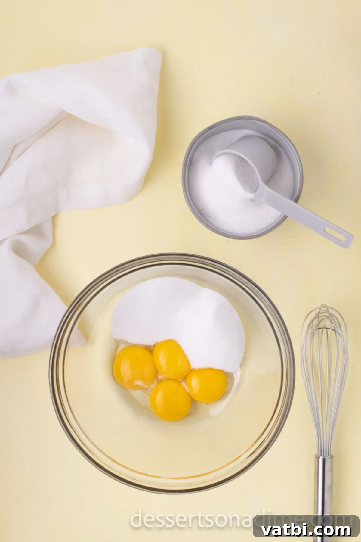 Your Own Scoop of Gelato Heaven 5 Egg yolks and granulated sugar whisked together in a mixing bowl until pale and creamy, forming the custard base.
