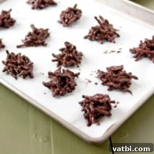 Mexican Chocolate Haystack Cookies, a no-bake treat with crunchy chow mein noodles and spiced chocolate.