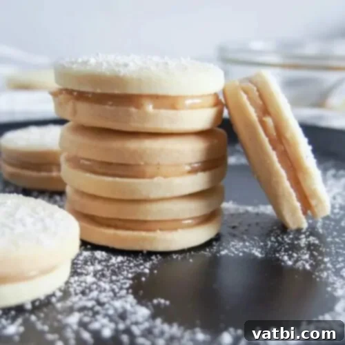 Dulce de Leche Sandwich Cookies, also known as Alfajores, with a rich caramel filling.