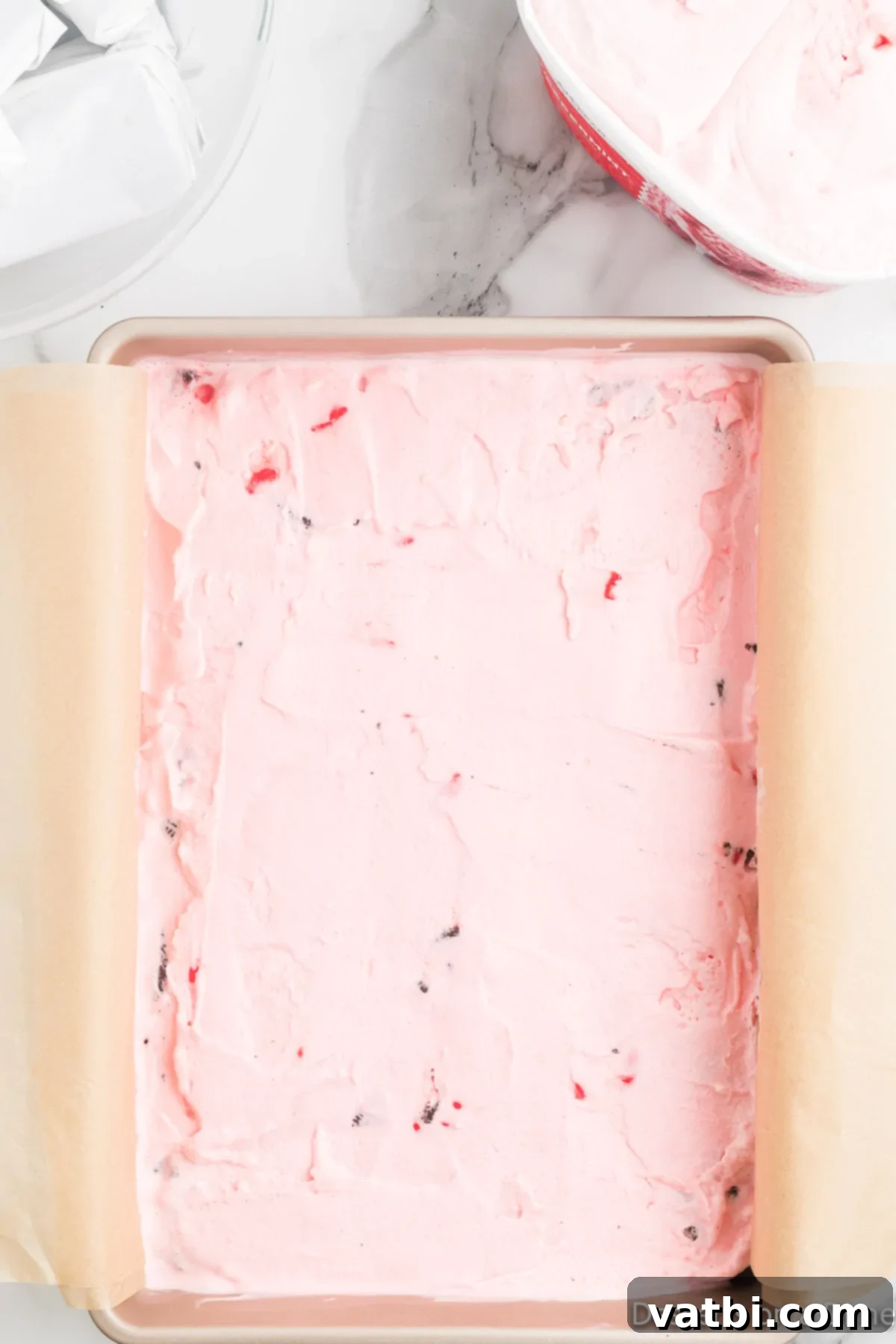 Festive Christmas Ice Cream Cake 7 Ice cream on top of cookies.