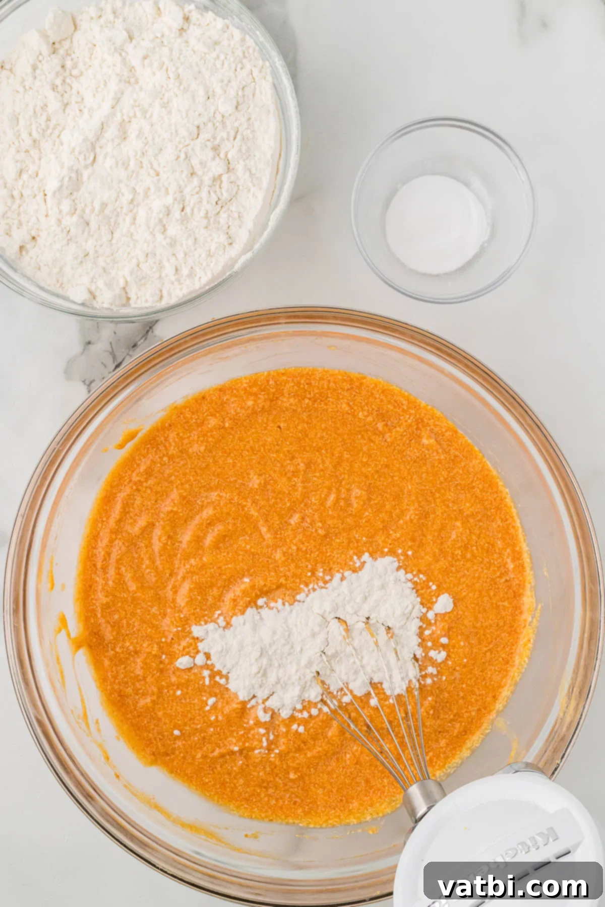 Golden Spiced Pumpkin Bundt 7 Flour slowly added to mixture.