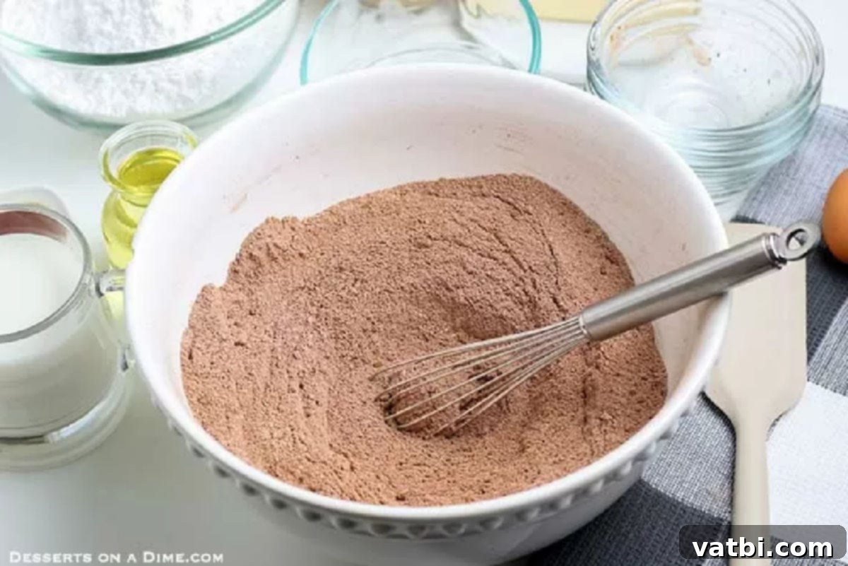 Decadent Chocolate Peanut Butter Cupcakes 2 Dry ingredients in a bowl.