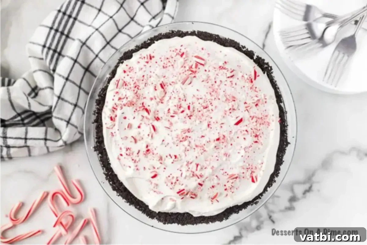 Simple Swirl Candy Cane Pie 5 Crushed candy canes sprinkled over the whipped cream topping of the pie.