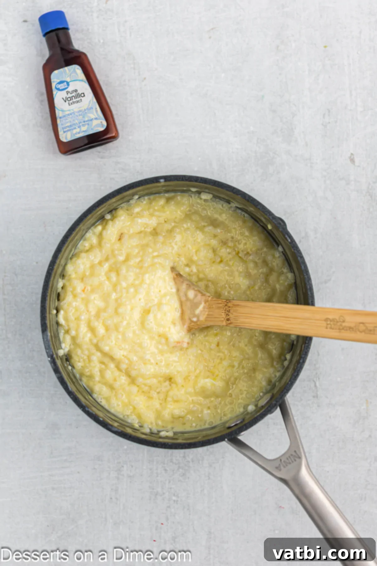 Creamy Tapioca Pudding 8 Pudding mixture with tempered eggs slowly added back to the saucepan.