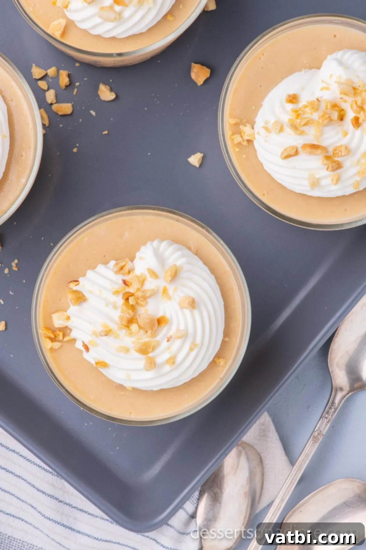 Creamy Peanut Butter Delight 10 Pudding poured into individual cups.