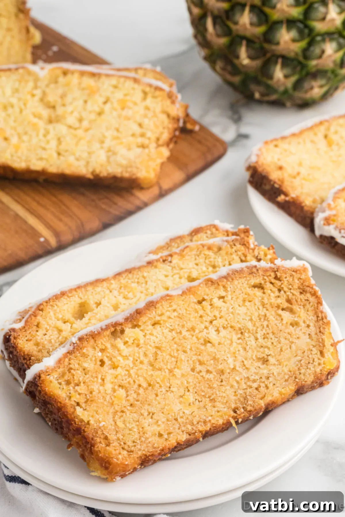 Tropical Pineapple Bread 4 Slices of bread with glaze.
