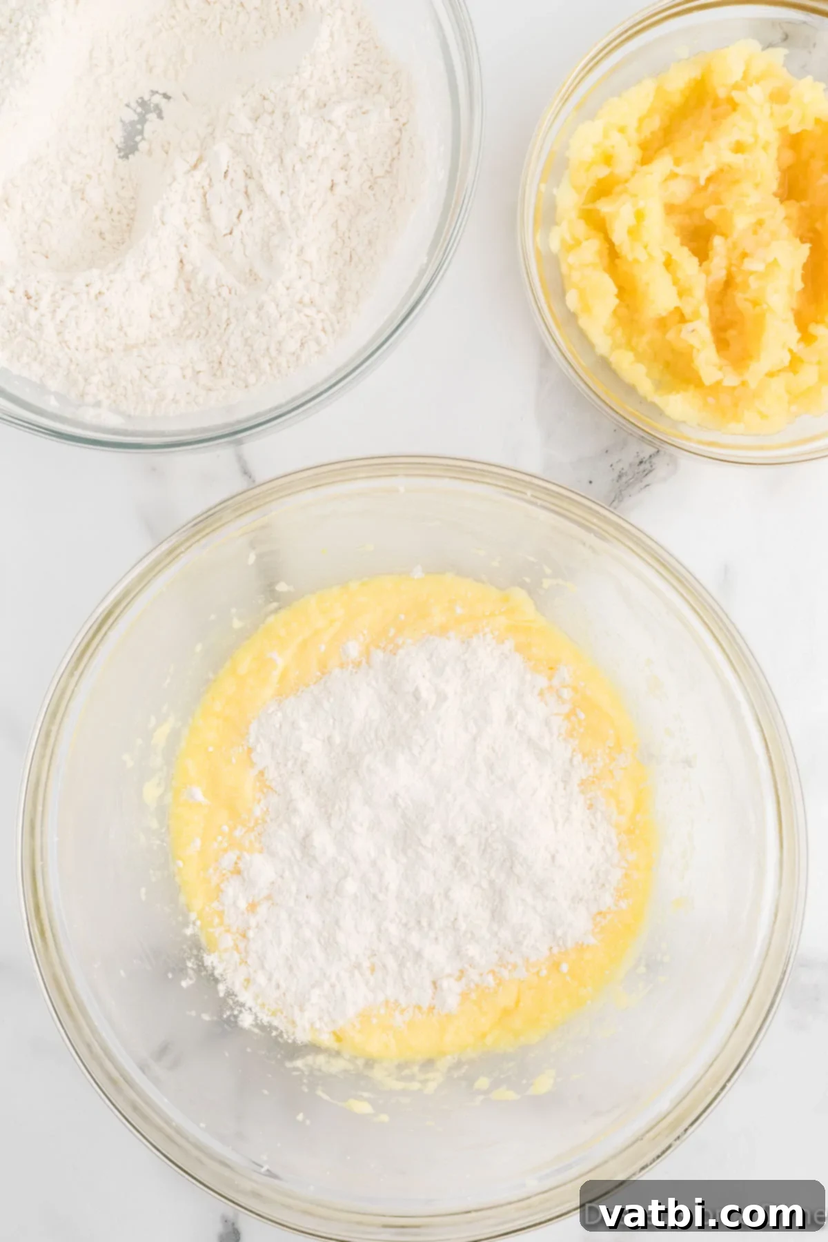 Tropical Pineapple Bread 8 Flour added to wet ingredients.