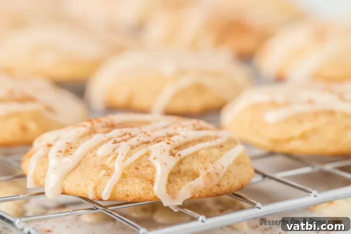 Festive Eggnog Cookies 9 Eggnog cookies drizzled with a sweet eggnog glaze.