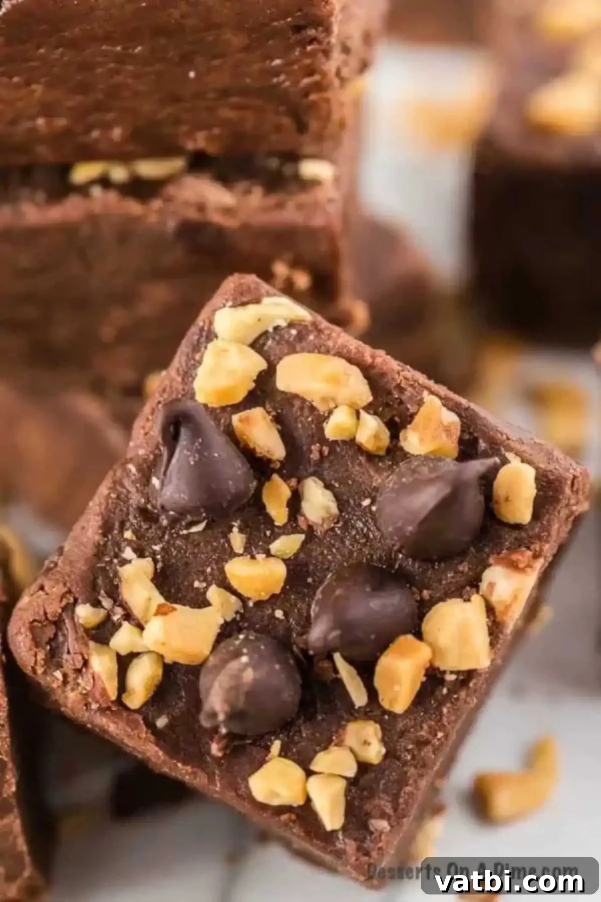 Delicious squares of Chocolate Peanut Butter Fudge ready to be enjoyed.