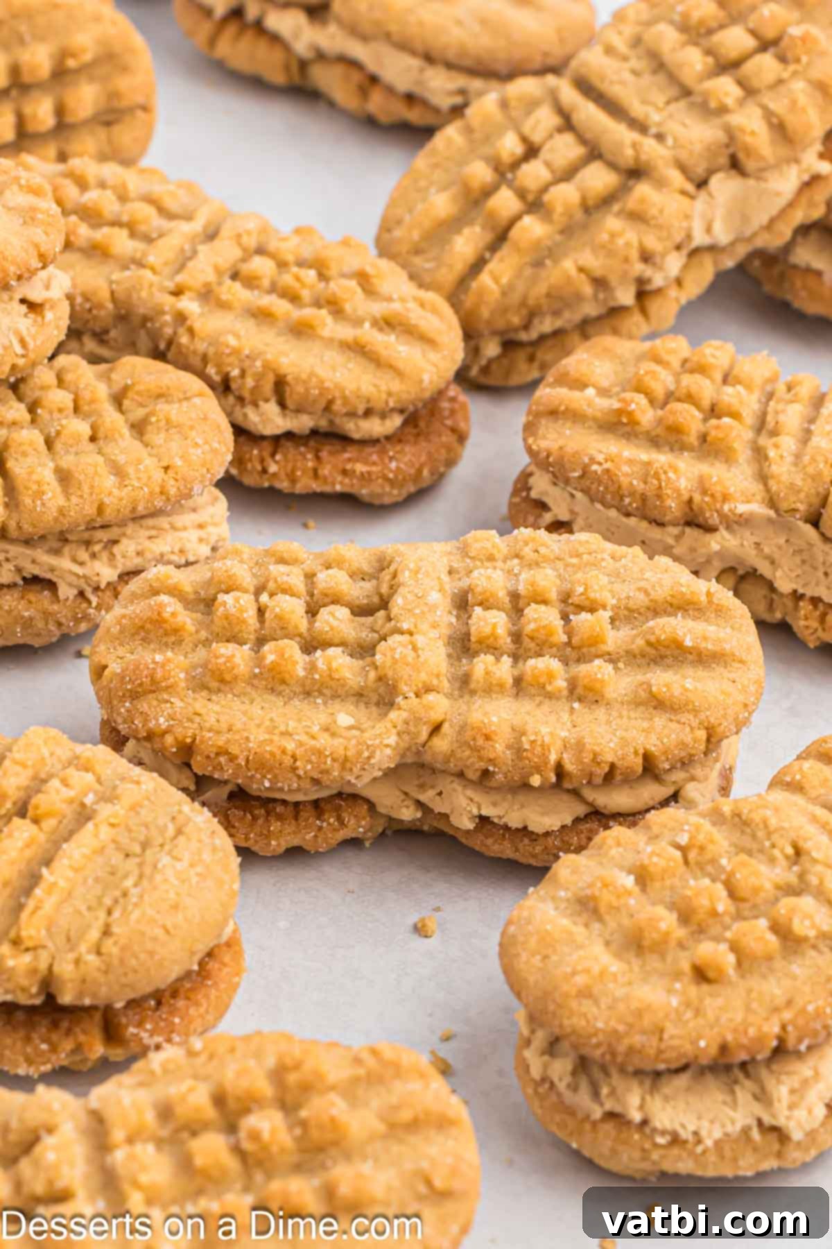 Golden Peanut Perfection 2 Nutter Butter cookies spread out on counter.