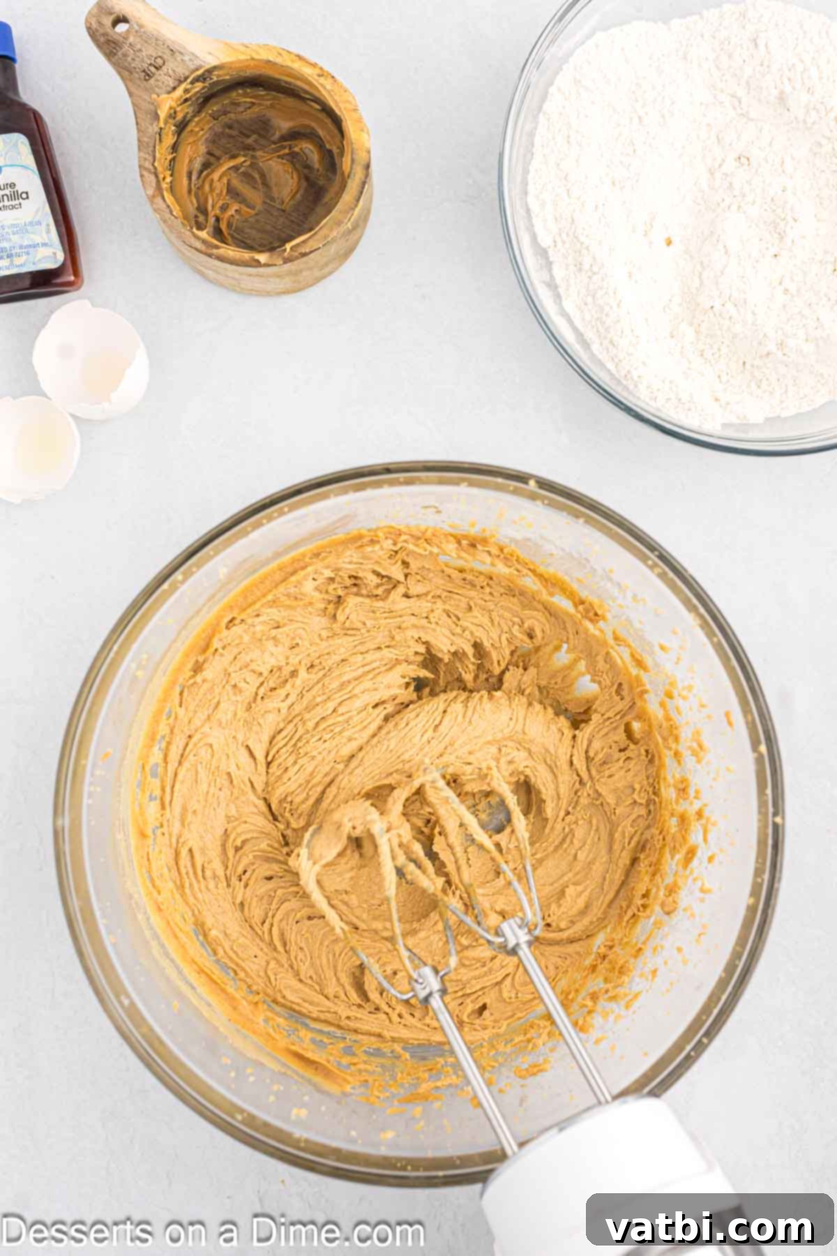 Golden Peanut Perfection 4 Mixing bowl with butter and brown sugar.