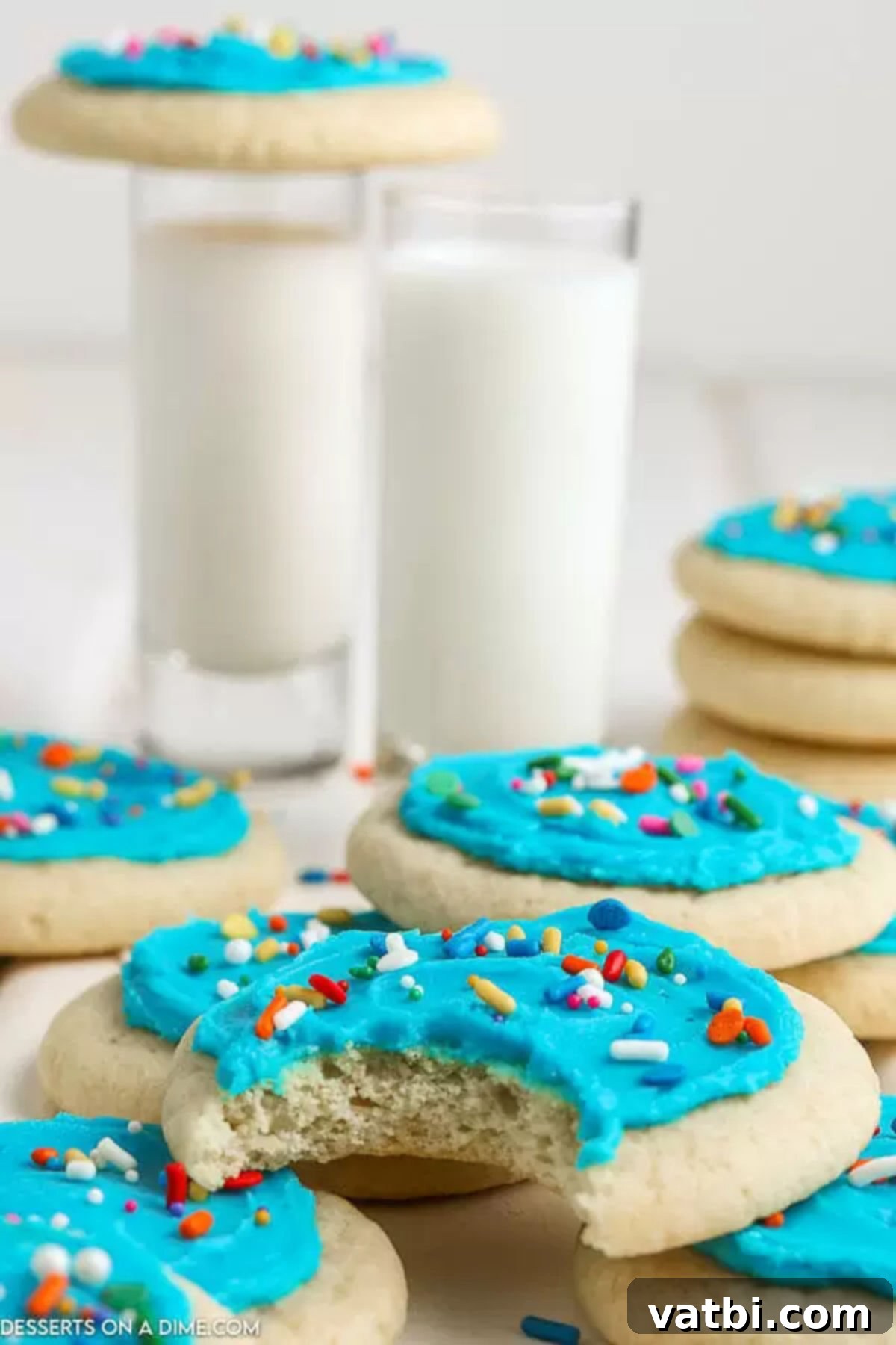 Lofthouse Sugar Cookies topped with blue frosting and sprinkles