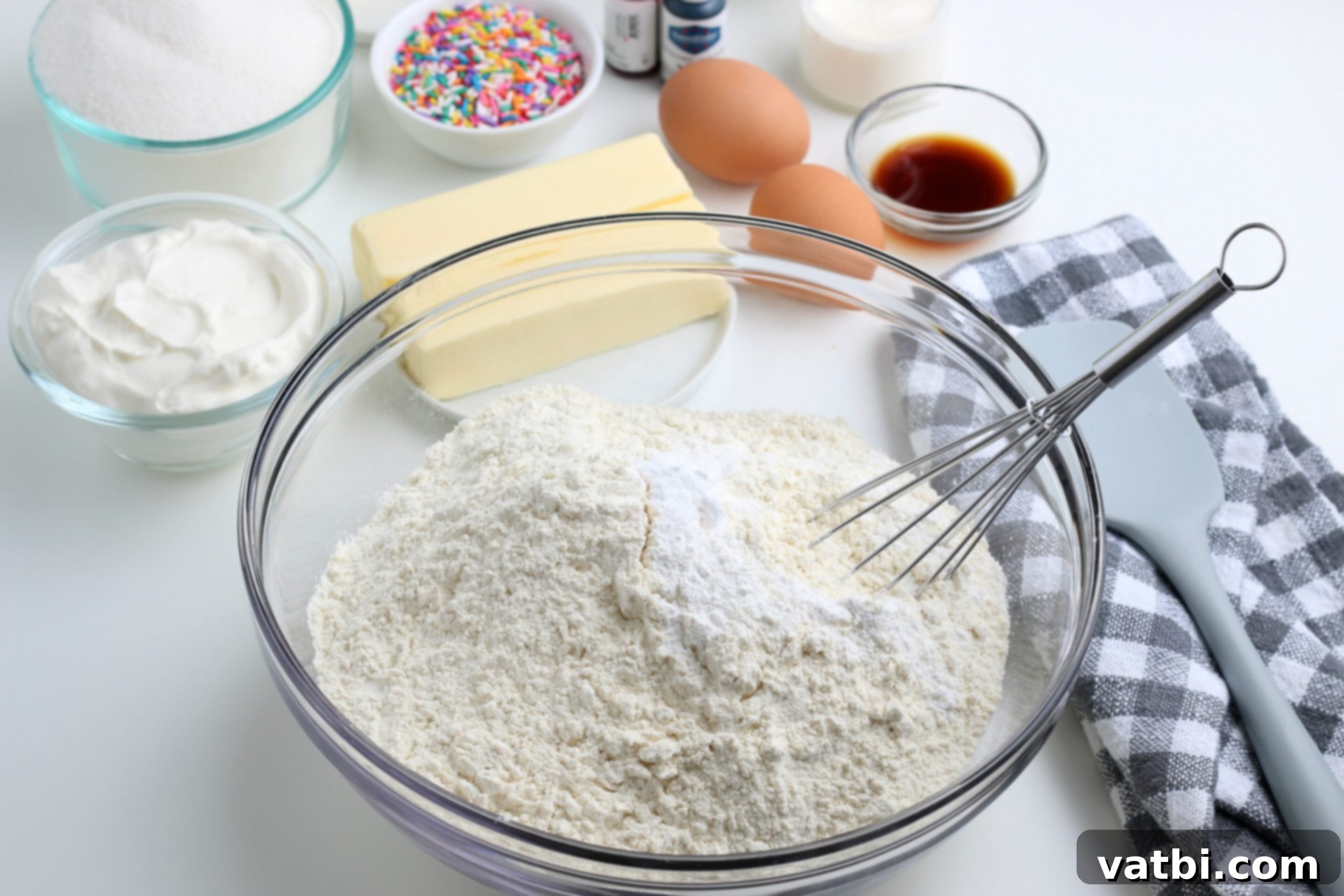 Dry ingredients combined in a bowl. 