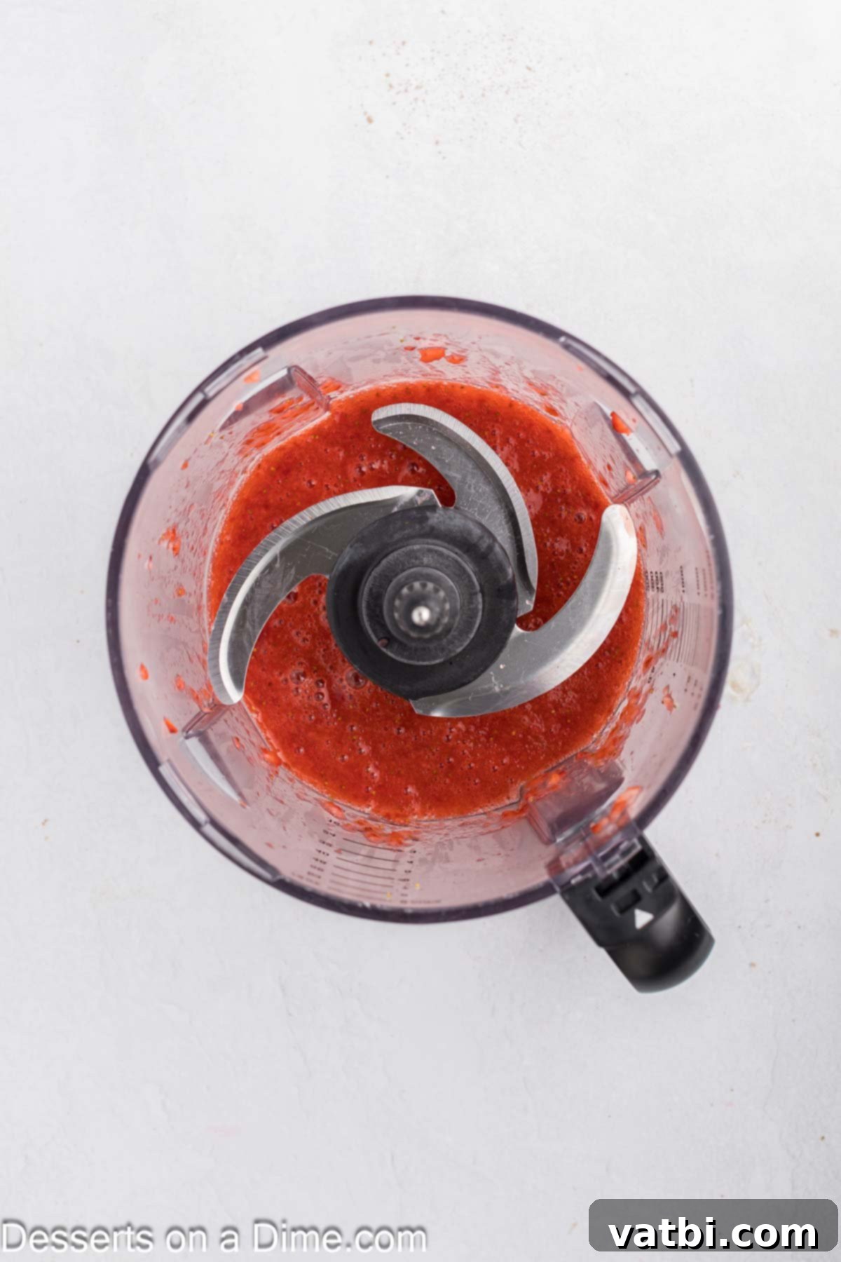 Romantic Cupcake Creations 5 Strawberry puree in a food processor.