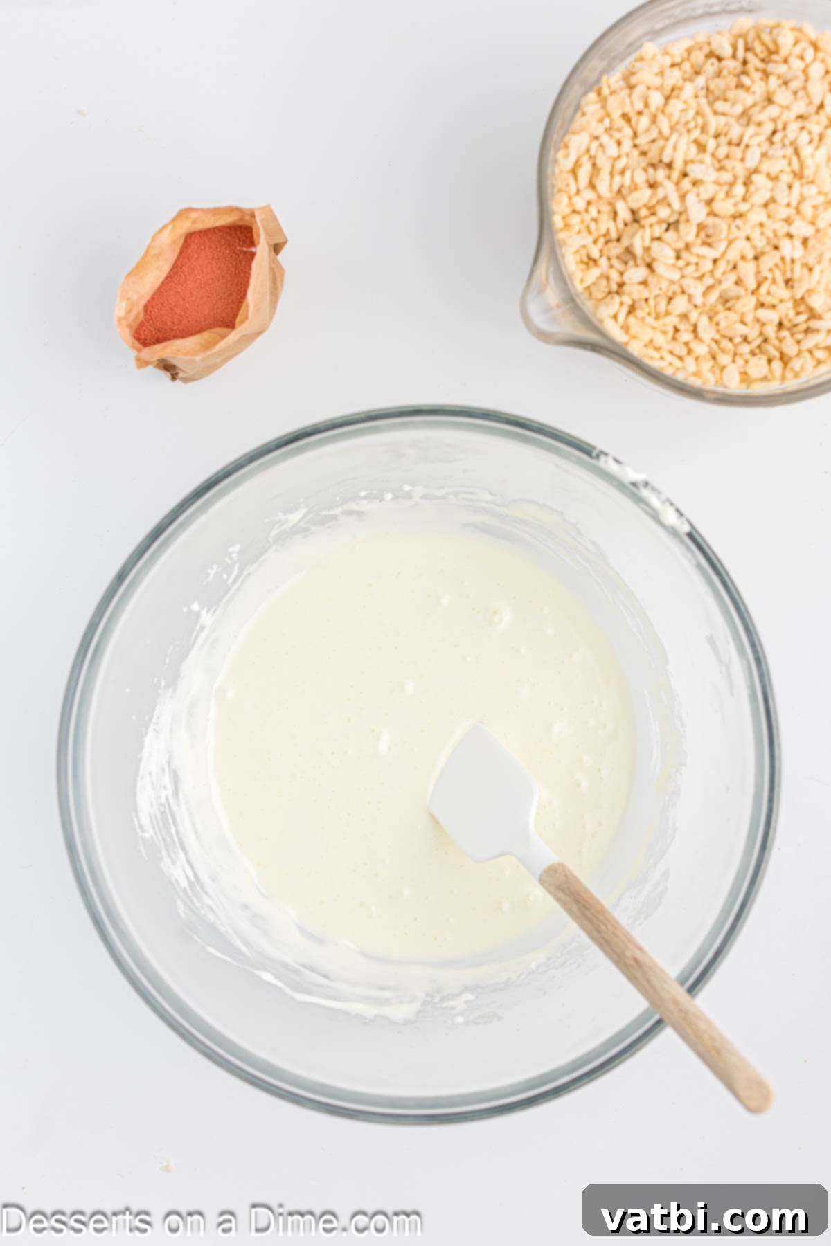 Mixing bowl with melted marshmallows. 