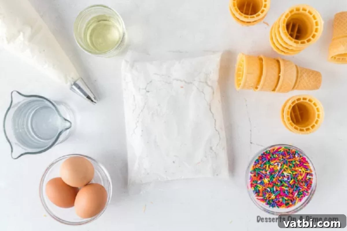 My kids go crazy over Ice cream cone cupcakes. They are so fun and festive. We have the best tips and tricks to make this tasty recipe. Ingredients to make Ice Cream Cone Cupcakes - eggs, cake mix, sprinkles, oil, water, cones.