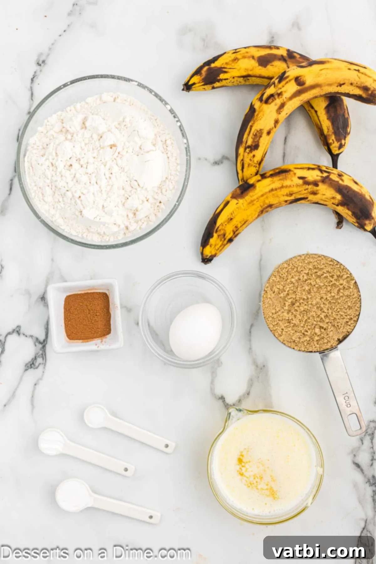 Brown Sugar Banana Bread 3 Ingredients for banana bread - flour, banana, cinnamon, brown sugar, butter, baking soda.