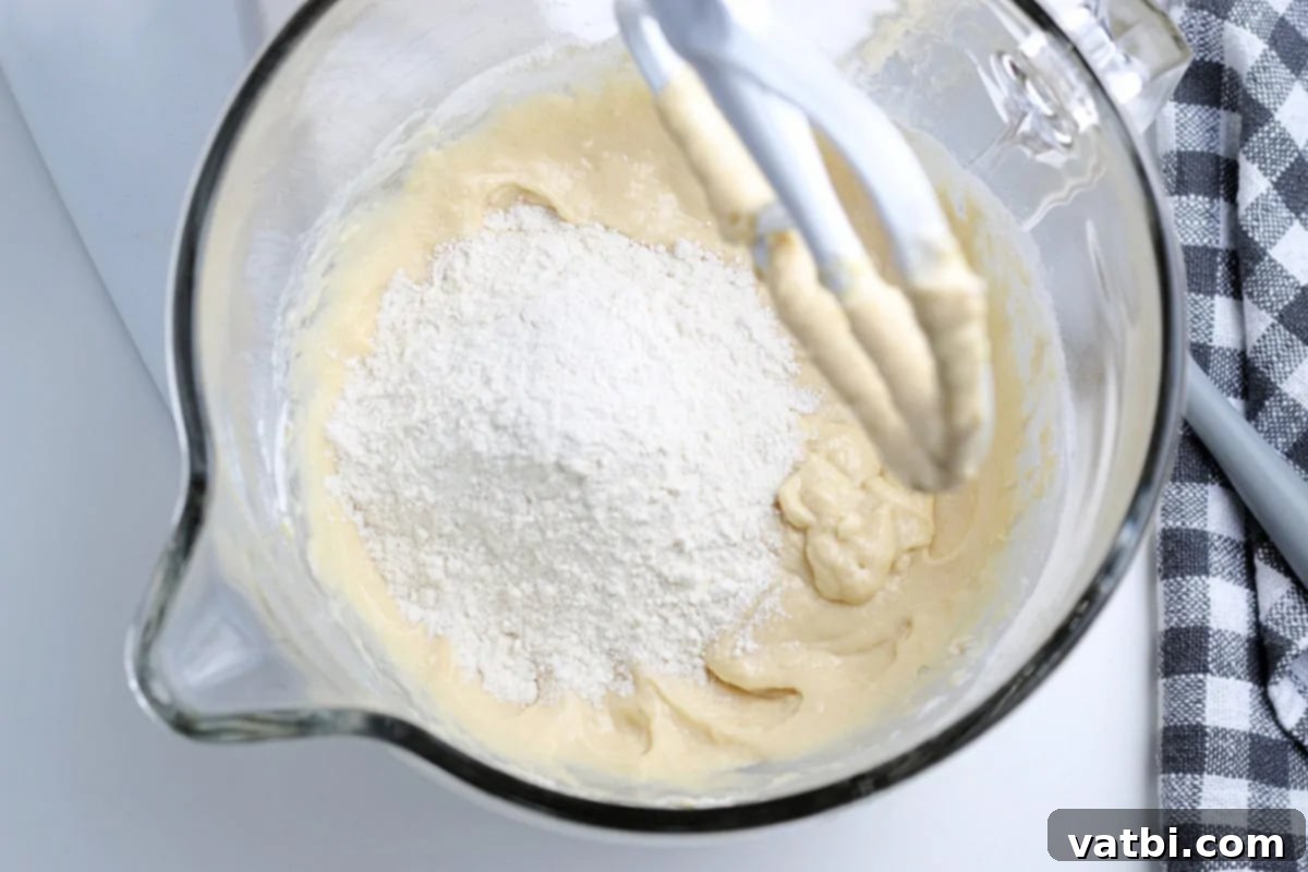 Homemade Mardi Gras King Cake 2 Flour mixture combined in a bowl for cake batter.