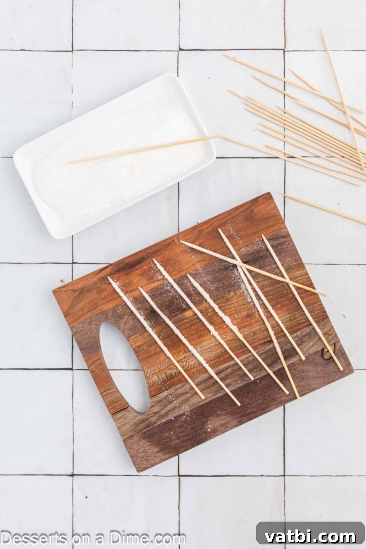 Grow Your Own Rock Candy Crystals 7 Wooden skewers, dampened and rolled in sugar, arranged and ready for use.