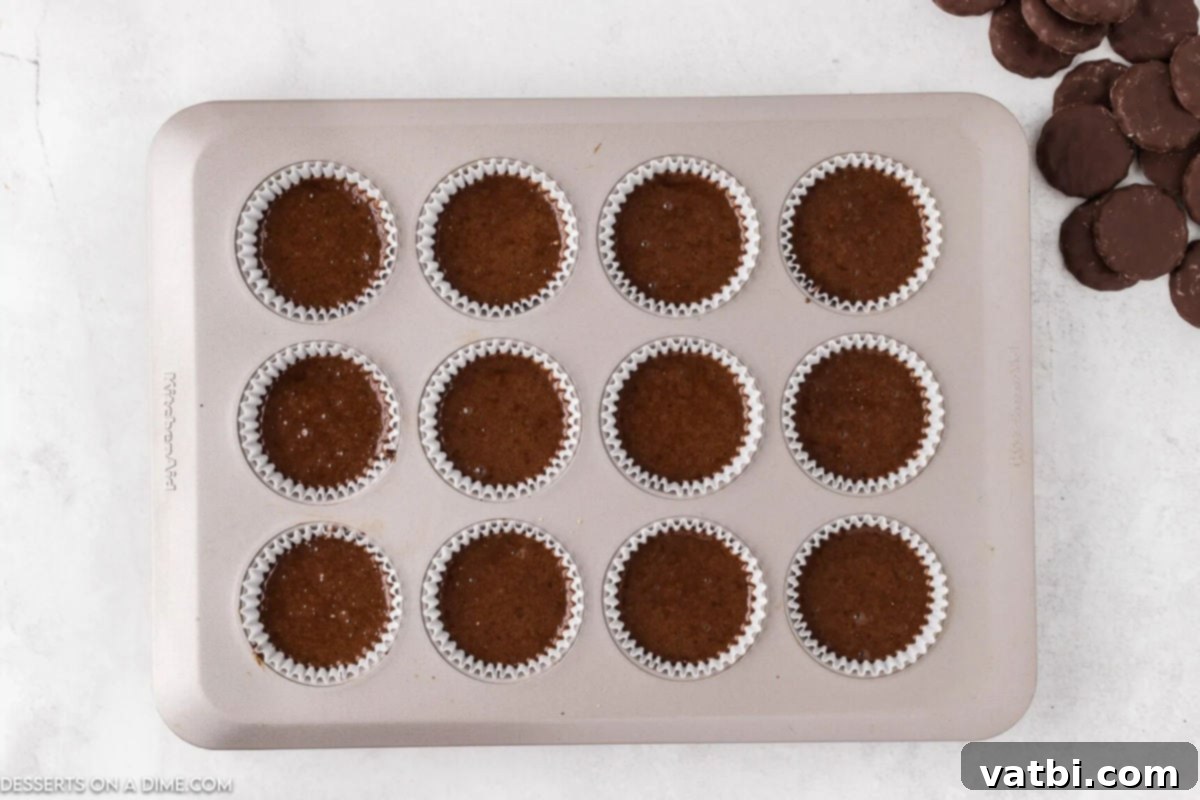 Cupcake batter in muffin tins. 