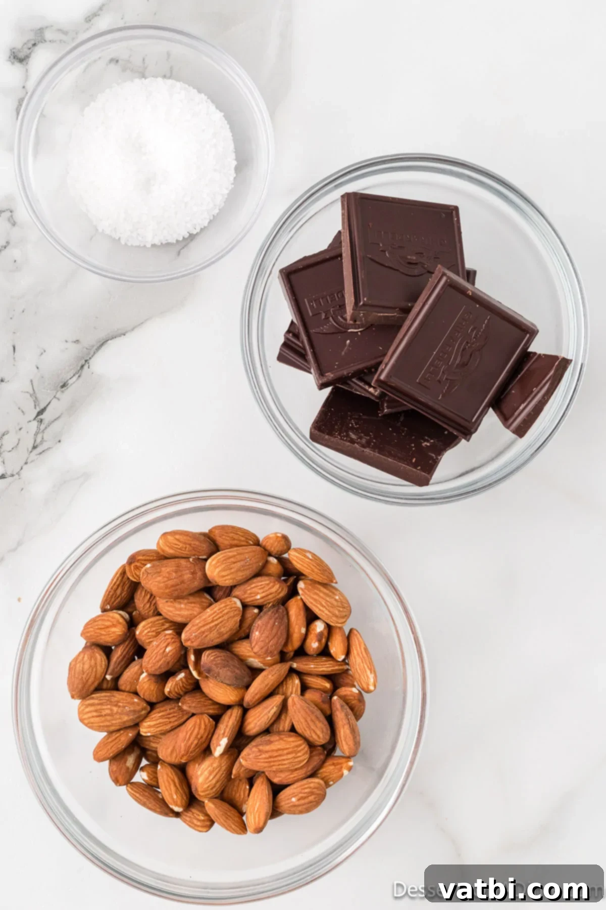 Midnight Almond Delights 3 Ingredients for Chocolate Covered Almonds - salt, chocolate, almonds.