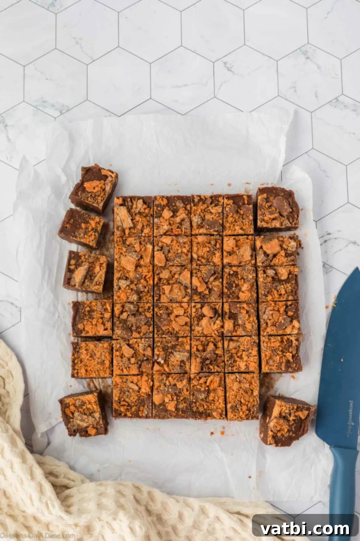 Fudge cut into squares. 
