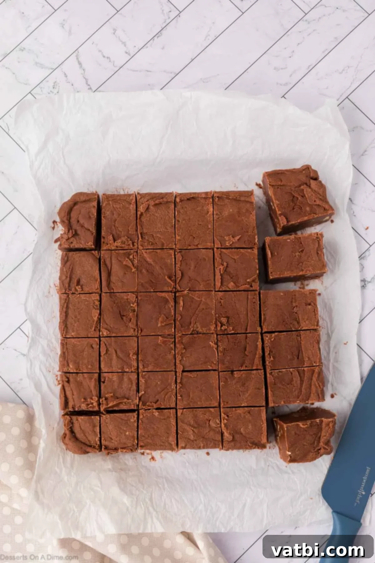 Fudge cut into squares.