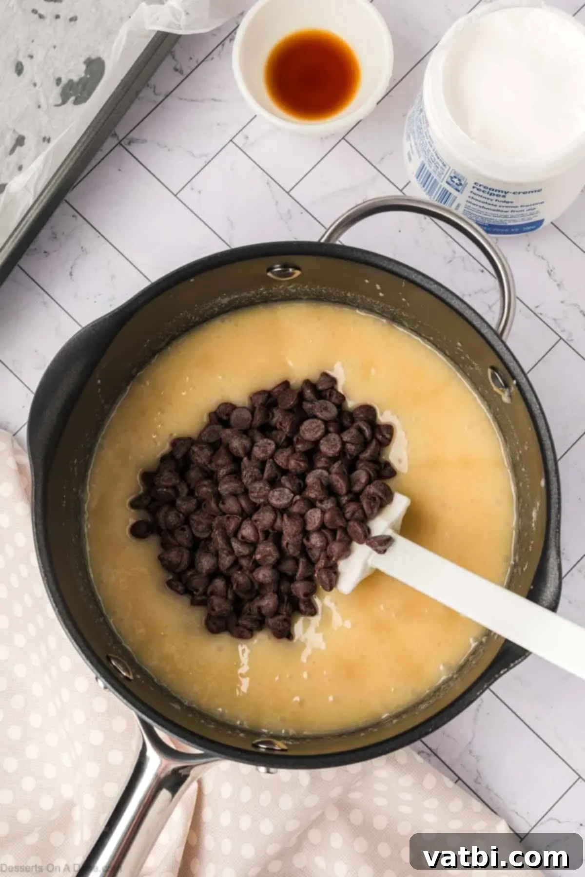 Chocolate chips added to mixture.