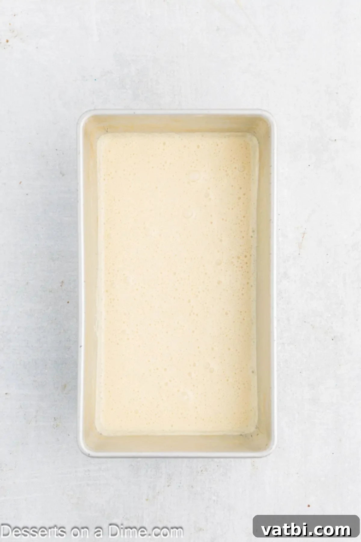Ice cream mixture in pan ready to freeze. 