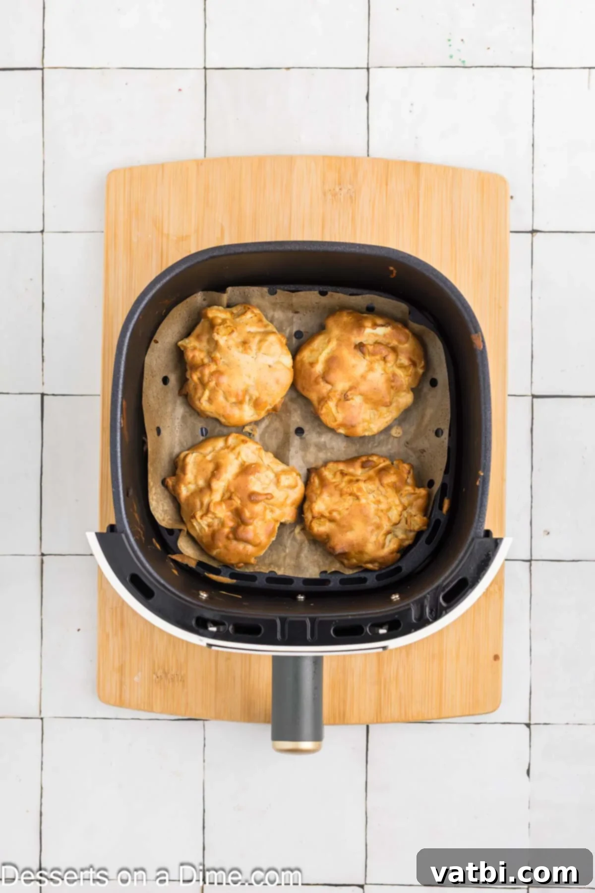 Apple Fritters golden brown in the air fryer. 