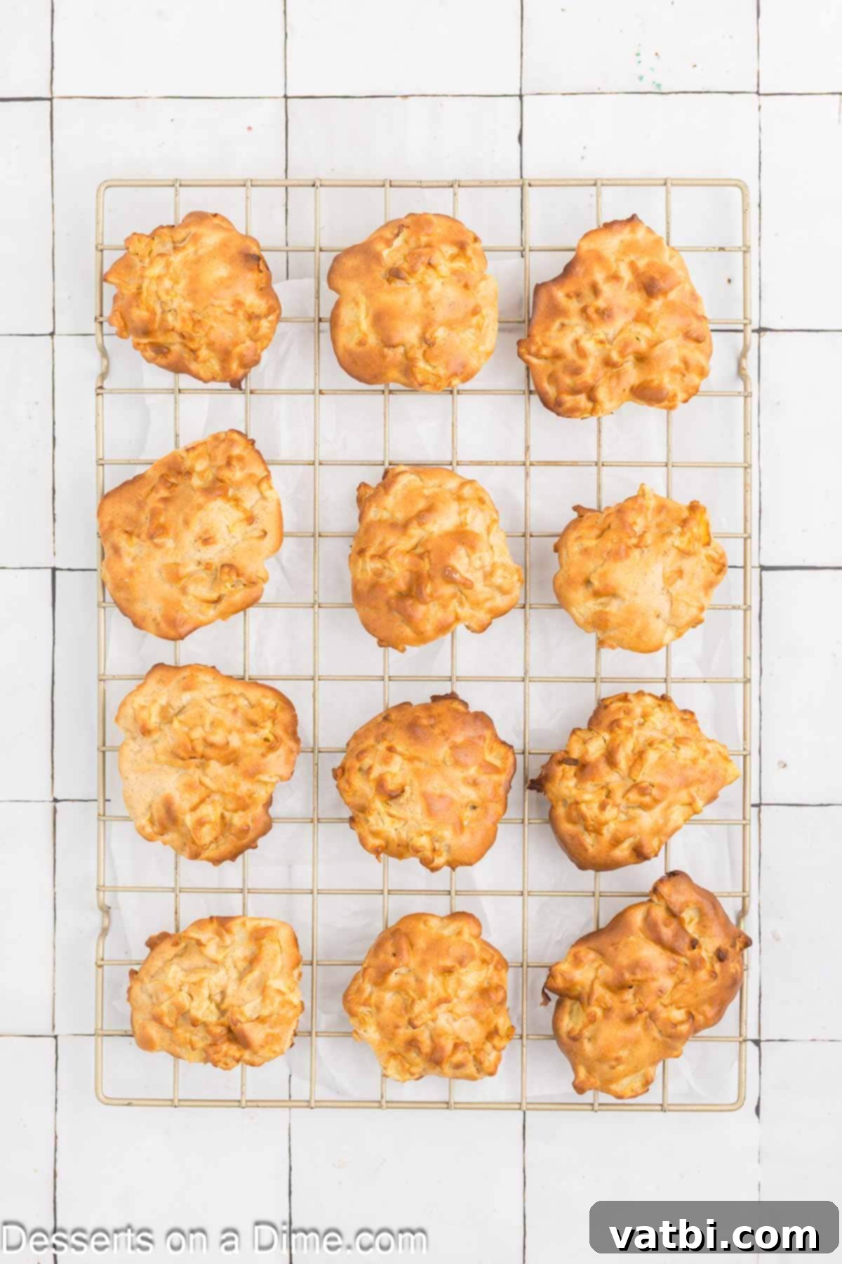 Apple Fritters on wire rack cooling. 