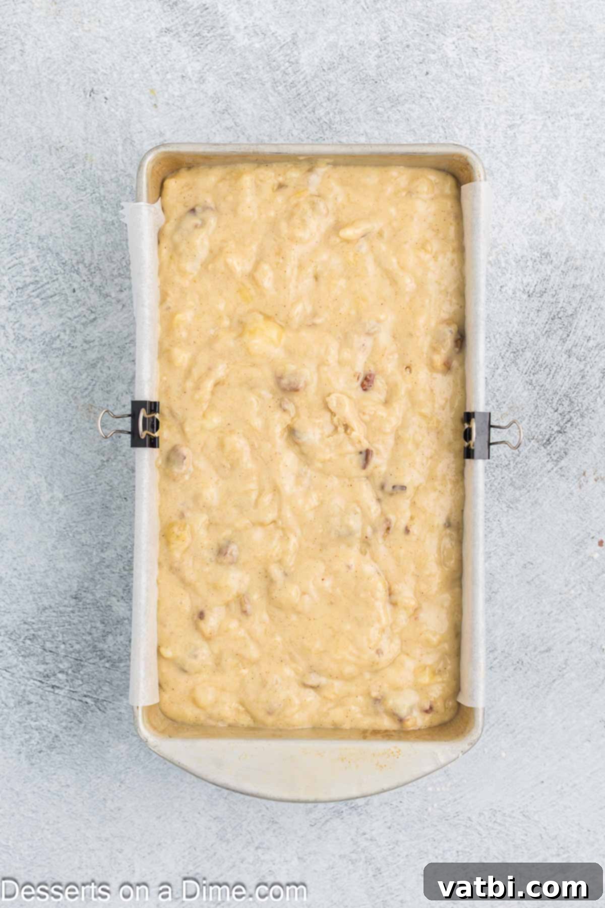 Tropical Sunshine Loaf 9 The batter spread evenly into a loaf pan, ready for baking.
