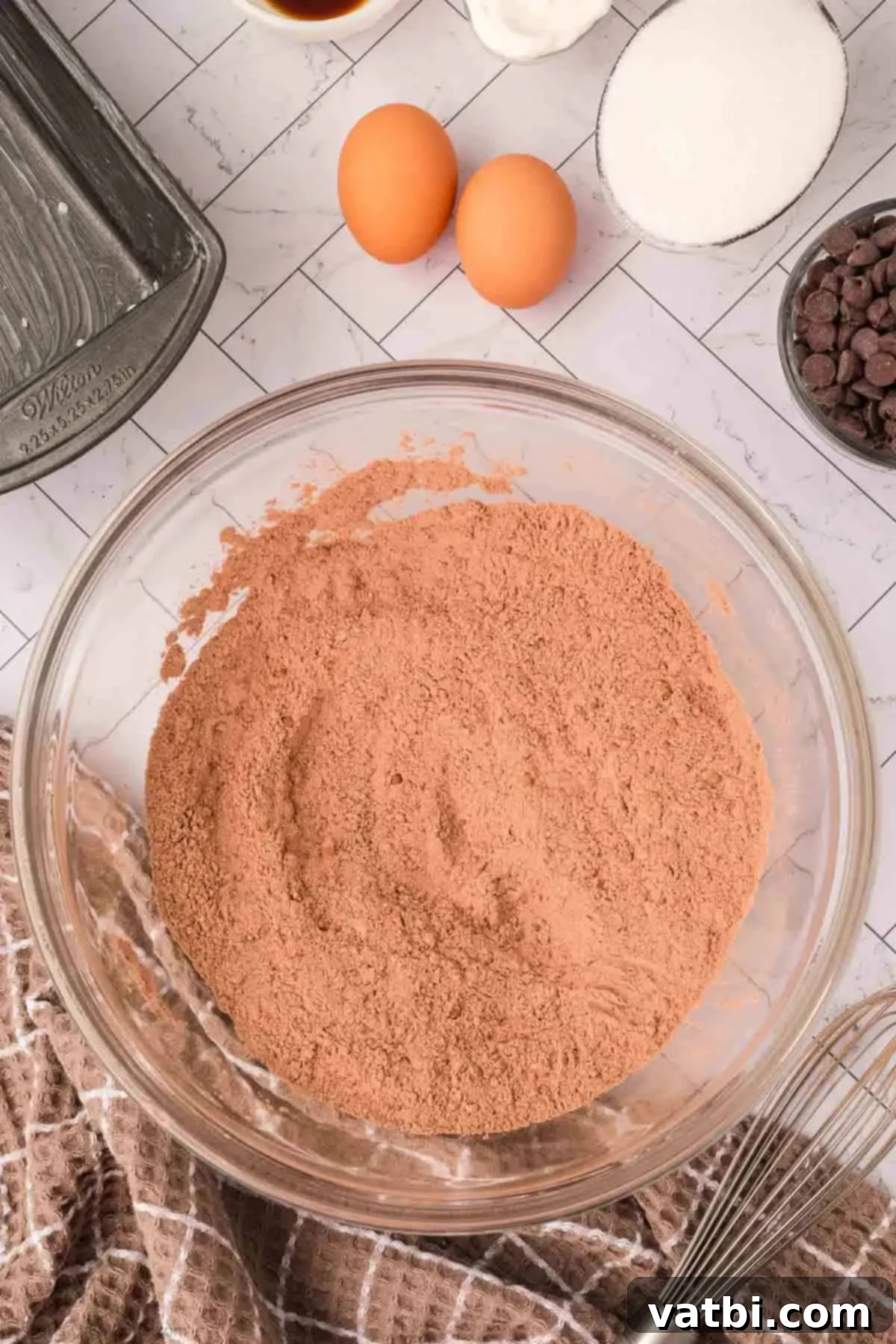 Chocolate Zucchini Bliss 5 Dry ingredients combined in a mixing bowl.