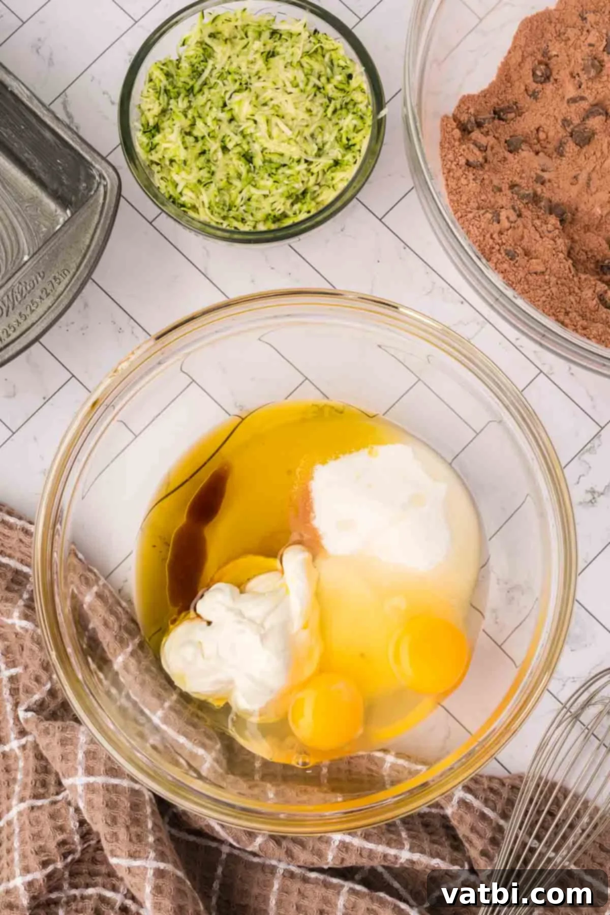 Chocolate Zucchini Bliss 7 Wet ingredients whisked together in a separate mixing bowl.