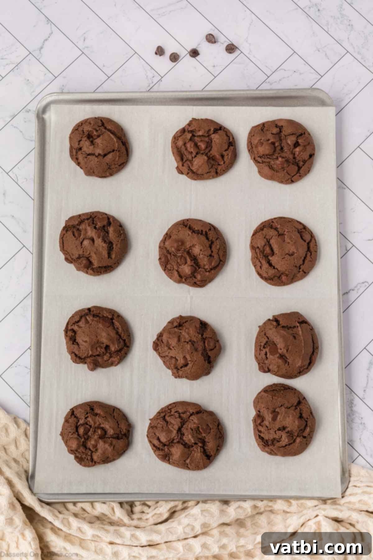 Devilishly Delicious: Sinfully Simple Chocolate Cookies 7 Cookies cooling on baking sheet.