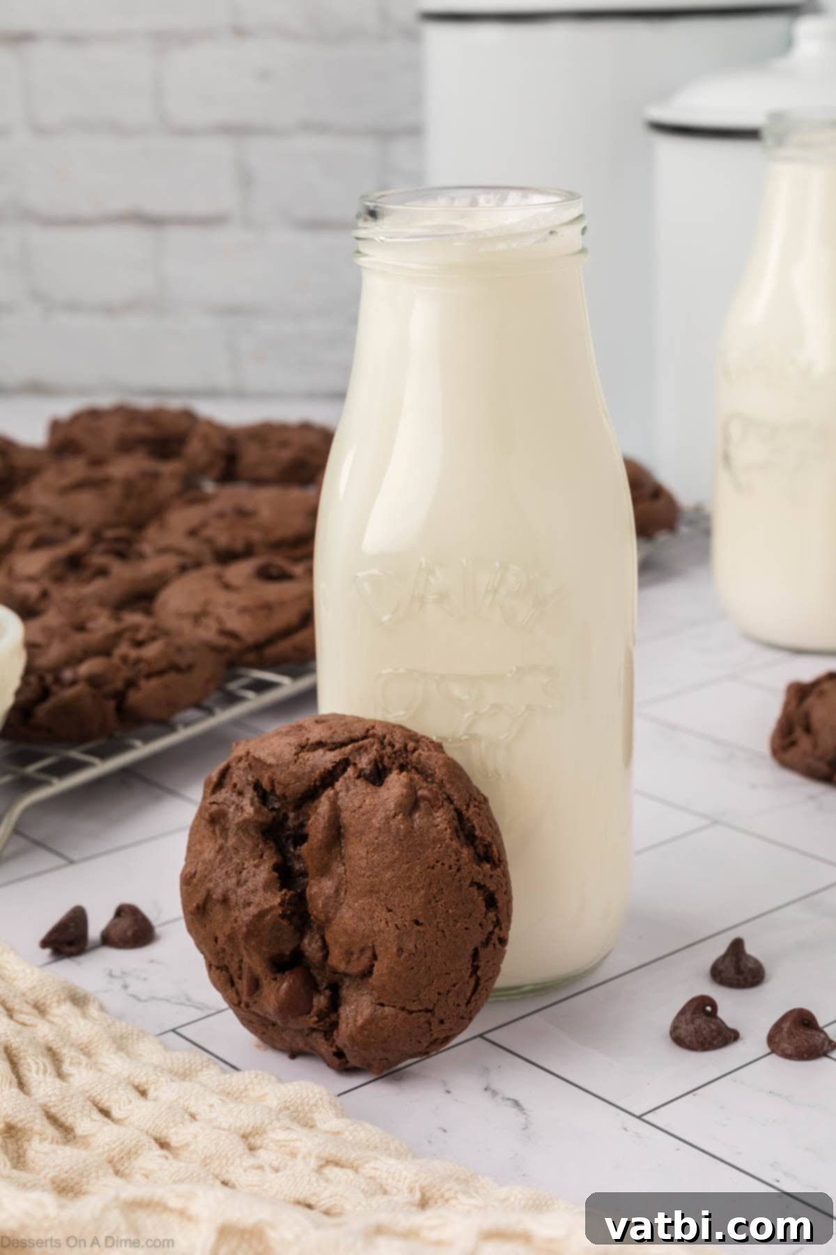Devilishly Delicious: Sinfully Simple Chocolate Cookies 9 Chocolate Cake Mix Cookies beside a bottle of milk.