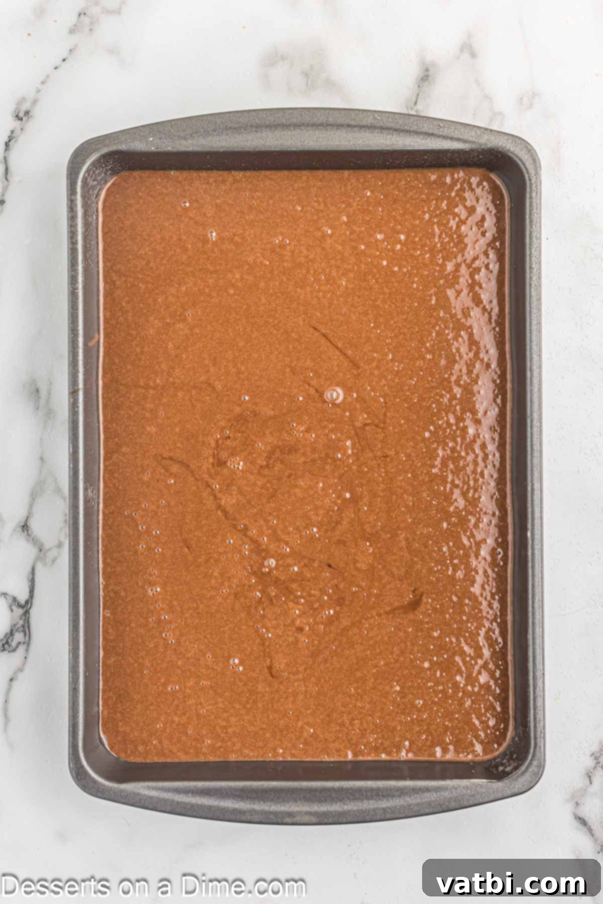 Batter poured into baking dish.